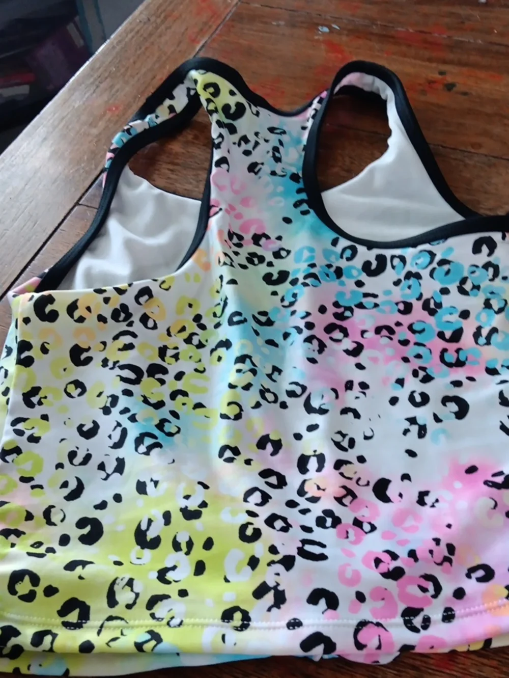 Art Class Girls' Two-Piece Tankini Swim Set - Neon Leopard Top & Black Bottom